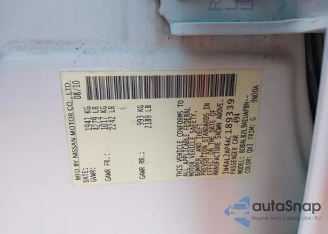 2010 Nissan Altima 2.5 S из США, поврежденный, VIN 1N4AL2AP4AC189339